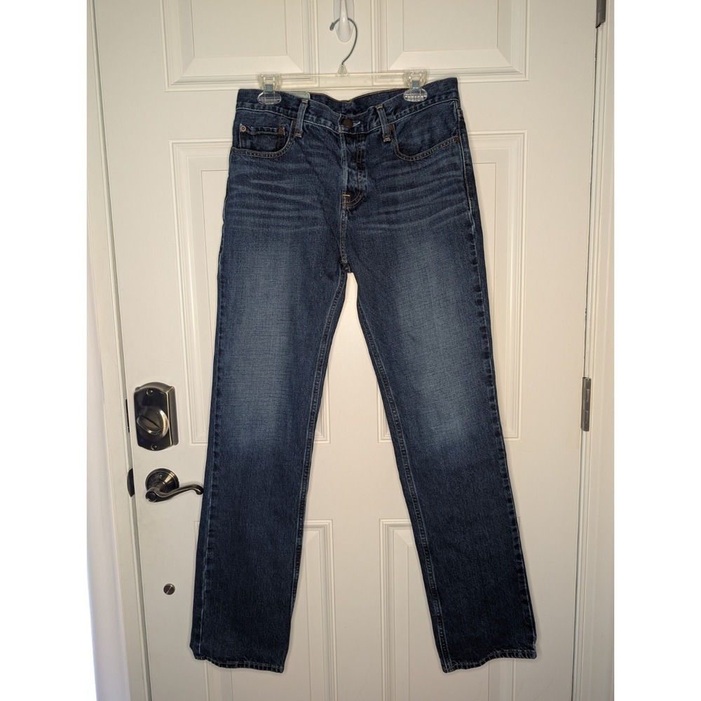 Hollister Men's Jeans Straight Leg Medium Blue Denim 100% Cotton Size 32 x 33.5